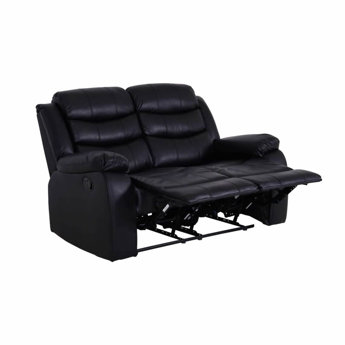 Roma leather 2 Seater Sofa in Black 2 ROMA LEATHER BLACK 2 SEATER RECLINED
