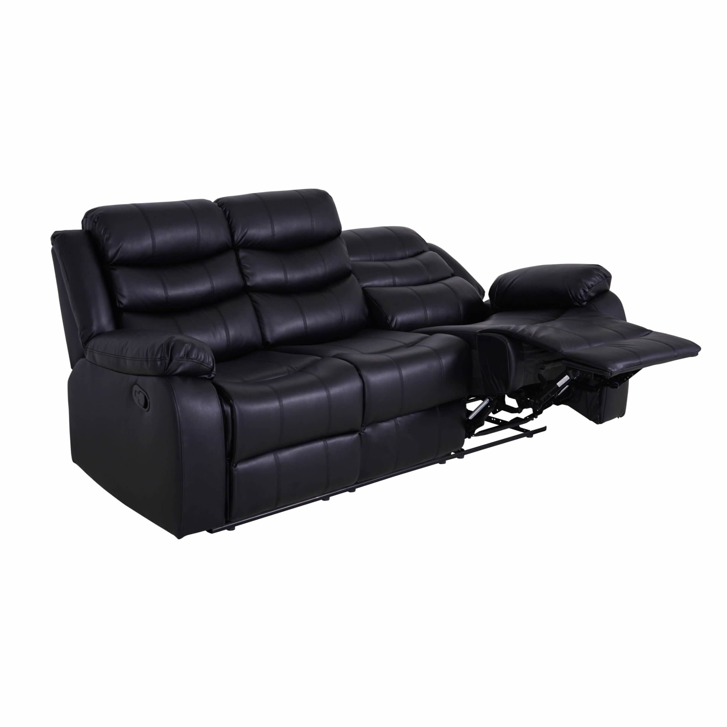 Roma leather 3 Seater Sofa in Black 2 ROMA LEATHER BLACK 3 SEATER RECLINED