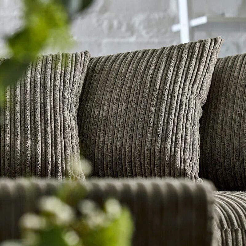Dylan Jumbo Cord Grey Corner Sofa Cushion Close Up 1