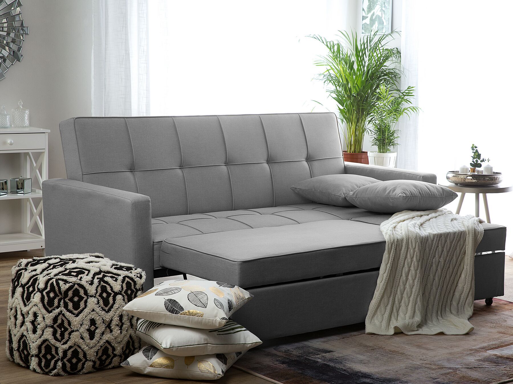 Malthe Linen Fabric 3 Seater Pullout Sofa Bed in Light Grey 4 Malthe Linen Fabric 3 Seater Pullout Sofa Bed in Light Grey