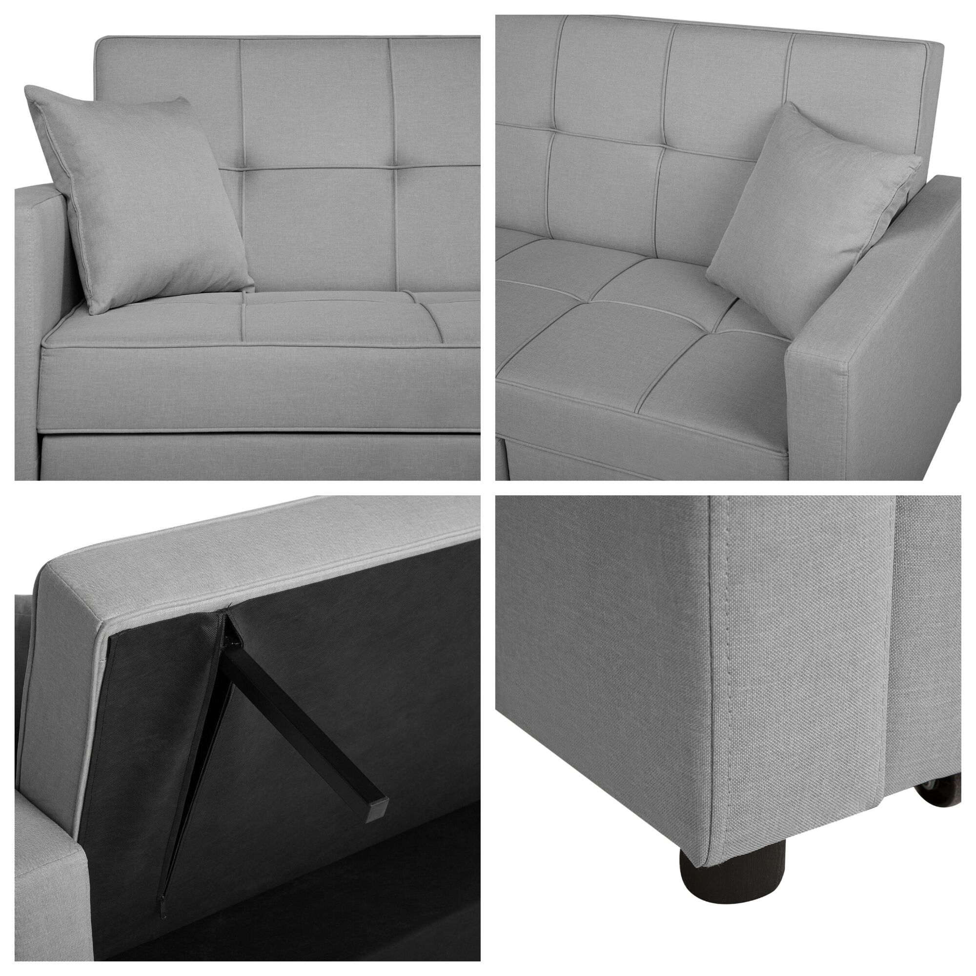 Malthe Linen Fabric 3 Seater Pullout Sofa Bed in Light Grey 5 Malthe Linen Fabric 3 Seater Pullout Sofa Bed in Light Grey