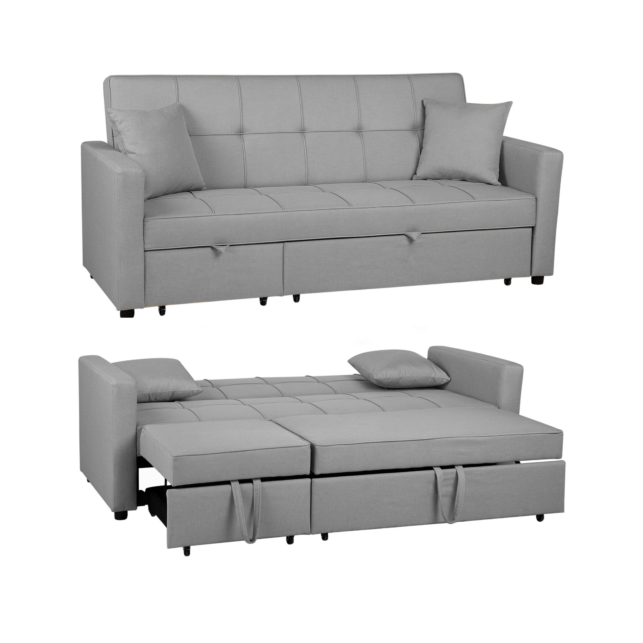 Malthe Linen Fabric 3 Seater Pullout Sofa Bed in Light Grey 1 Malthe Linen Fabric 3 Seater Pullout Sofa Bed in Light Grey