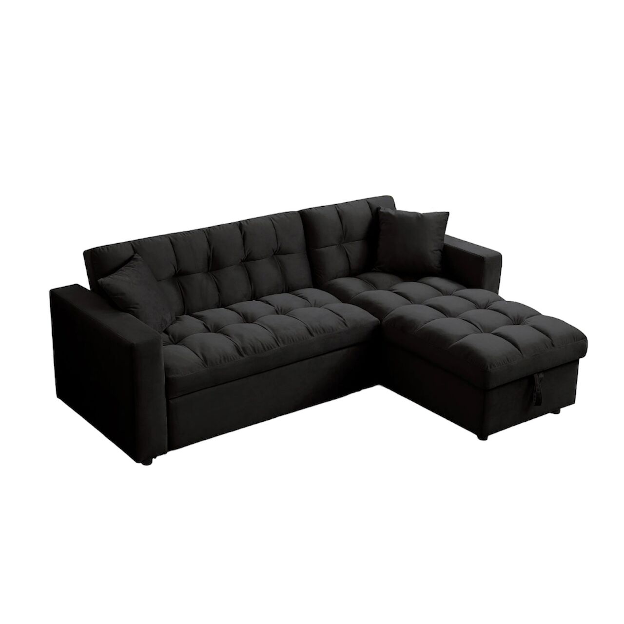 Madrid Velvet 3 Seater Pullout Sofa Bed in Black with Reversible Storage Chaise 1 Madrid Velvet 3 Seater Pullout Sofa Bed in Black with Reversible Storage Chaise