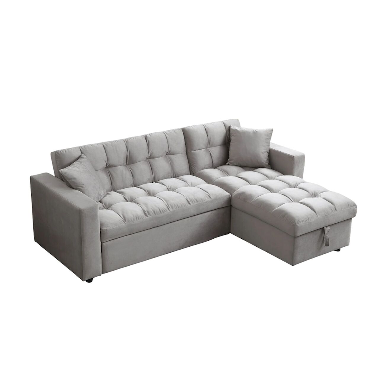 Madrid Velvet 3 Seater Pullout Sofa Bed in Grey with Reversible Storage Chaise 1 Madrid Velvet 3 Seater Pullout Sofa Bed in Grey with Reversible Storage Chaise